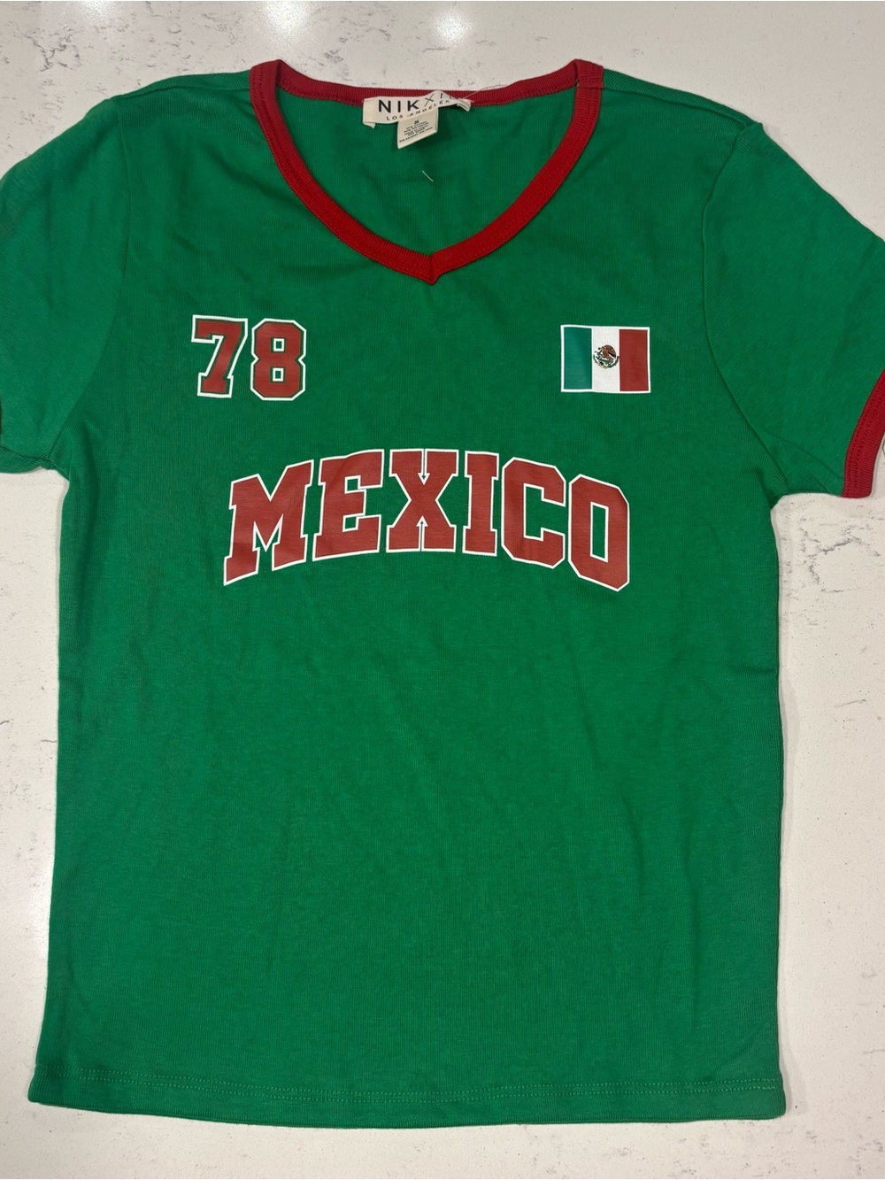 Mexico Graphic Tee - Green with Red Trim